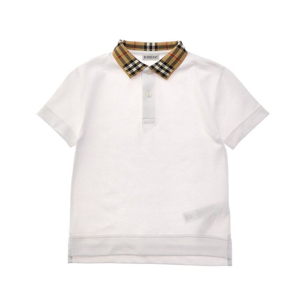 Burberry Girls  Check Collar Polo Shirt, White